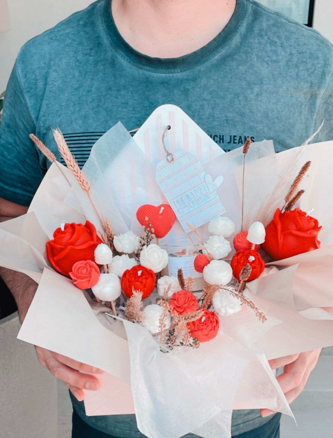 BOUQUET DE FLORES BLANCO-ROJO